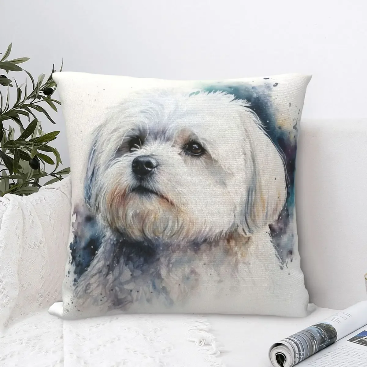 Funda de almohada artística de perro maltés, cojín de poliéster, almohada  tiro cómoda, cojines decorativos para sofá, utilizado