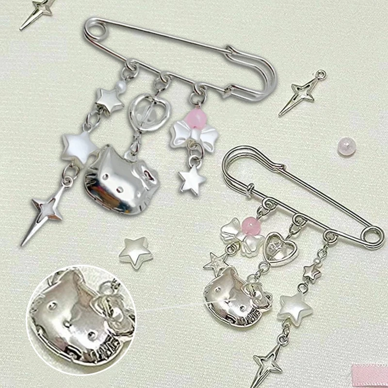 Cute Star Bow-knot Cat Brooch Hello Kitty Pin Brooch Kitten Badge Gift Can Opened And Closed Backpack Clothing Brooch Pendant