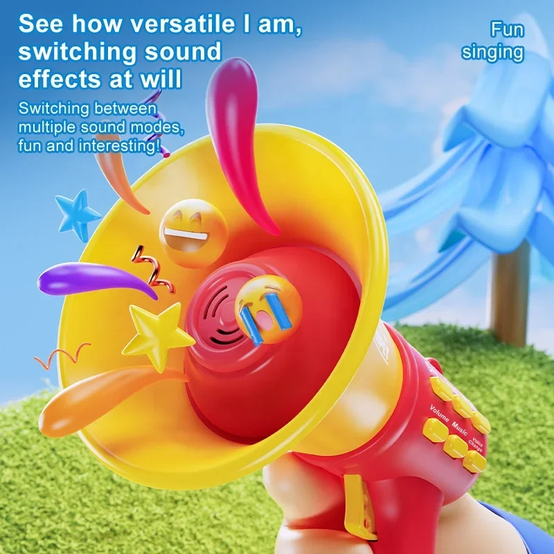 Mudança de voz gravável multifuncional para crianças, mini alto-falante engraçado, trombetas infantis dos desenhos animados alto-falante chifre brinquedo
