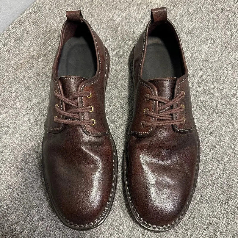 Vintage Handmade Genuine Leather Men Casual Shoes British Style Casual Business Shoes Lace-up Comfortable Derby Shoes