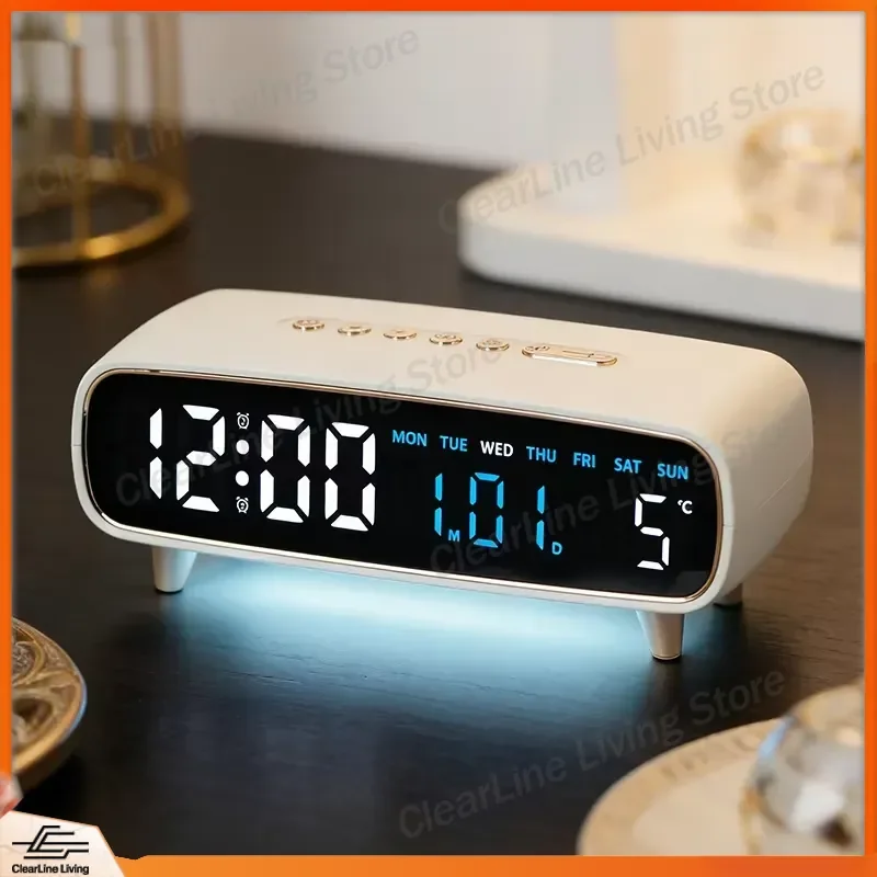 LED Digital Alarm Clock Voice Control Temperature Date Week Timer Brightness Adjustment Electronic Clock With Ambient Light