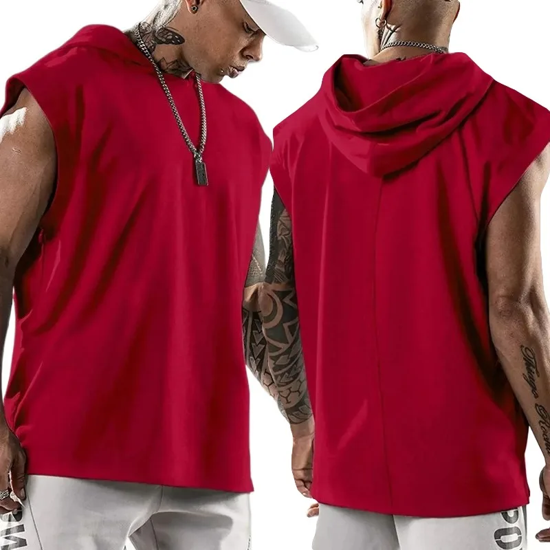 

Новинка 2024 года, мужская одежда, пуловер для фитнеса, спортивная повседневная майка, жилет без рукавов с капюшоном, свободный топ