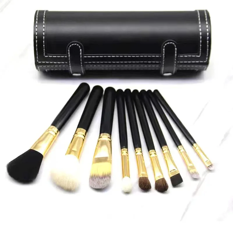 Makeup Brush Set with Mirror and Portable Cylinder Case Beauty Cosmetic Tools