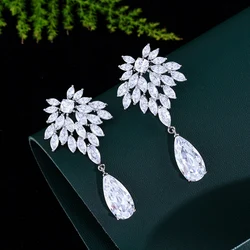 CWWZircons Shiny White Marquise Cut Cubic Zirconia Long Leaf Drop Dangle Earrings for Women Wedding Engagement Party Wear CZ732