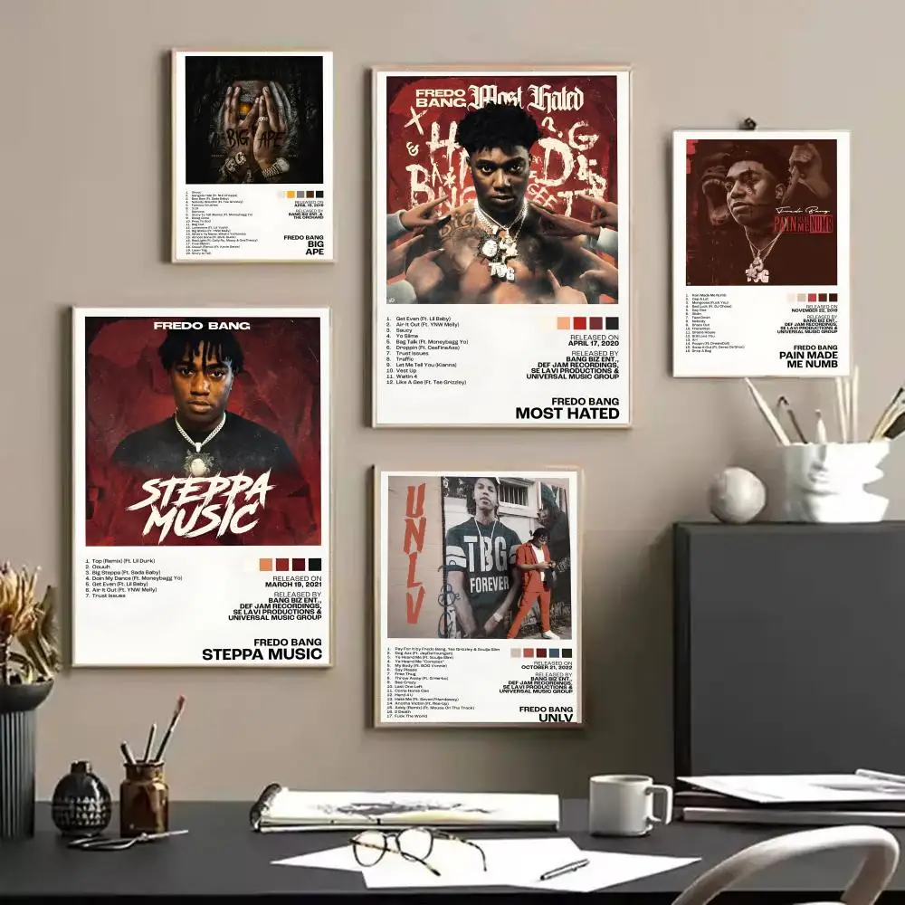 F-Fredo Bang Singer Album Poster Stickers Painting Self-Adhesive Art for Bedroom Living Room Home Decor Modern Wall Decals Gift