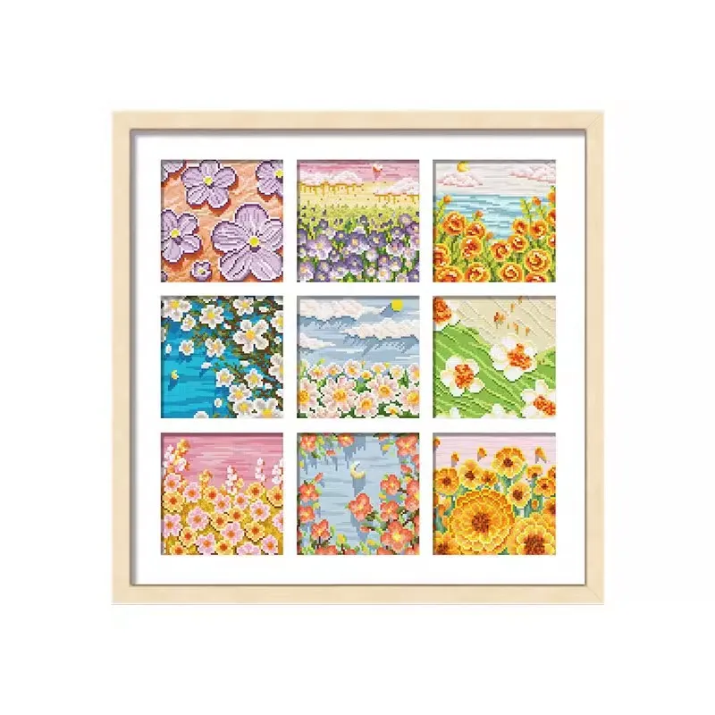 

11CT 16CT 42X42cm Spring Flowers Pre-Printed Cross Stitch DIY Embroidery Set Handicraft Floss Needle Crafts 73 Colors