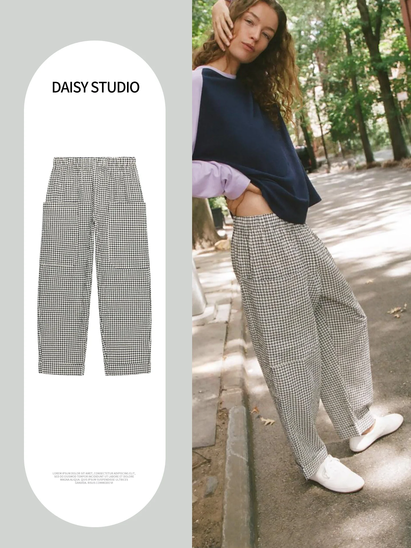 Autumn New Women's Casual Elastic Mid-Waist Cuffed Layered Long Plaid Pants Straight Leg Polyester Fiber Ladies Fashion