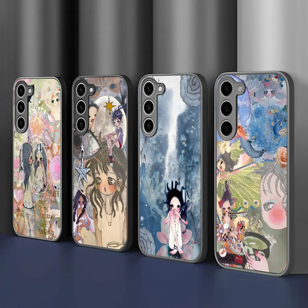 Cute Aya Takano Art Case for Samsung Galaxy S25 Edge S24 S23 S21 S22 Ultra S20 FE S10 Lite S8 Plus Shockproof Black Phone Cover