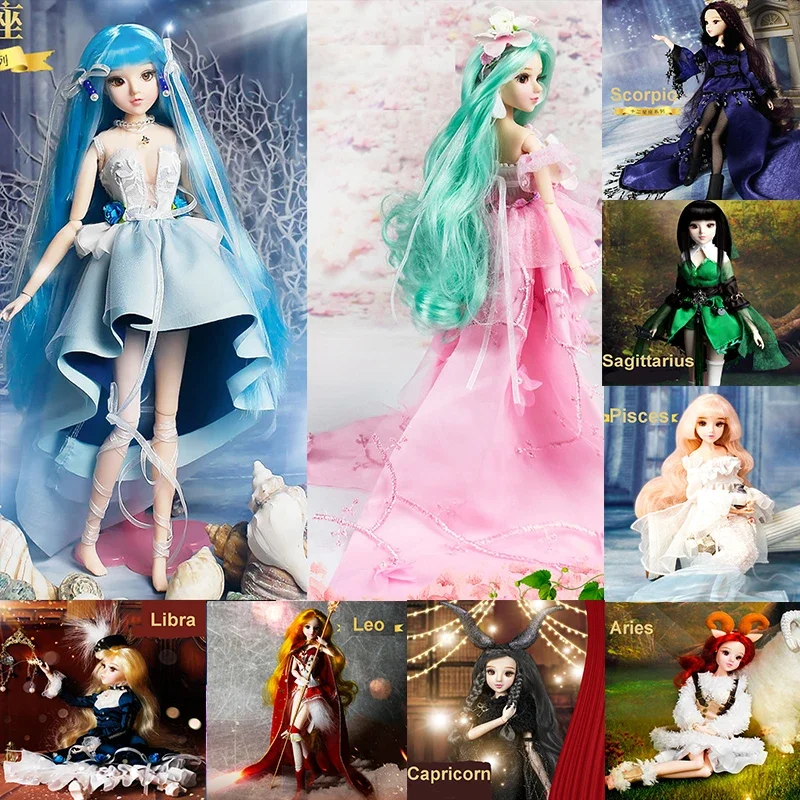 30cm 12 constellations BJD Doll Princess Dress 15 Movable Jointed Dolls Toys Make Up Dress Beauty BJD DIY Toy Gift for Kid Girls