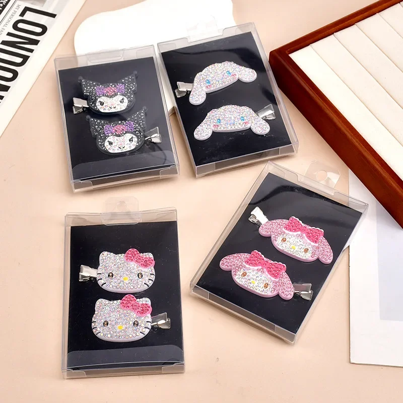 2 PCS Cute Kitty Full Drill Pair of Clipped Laurel Dog Melo Tikulomi Bangs Gift Side Clipped Hairpin Cartoon for Girls