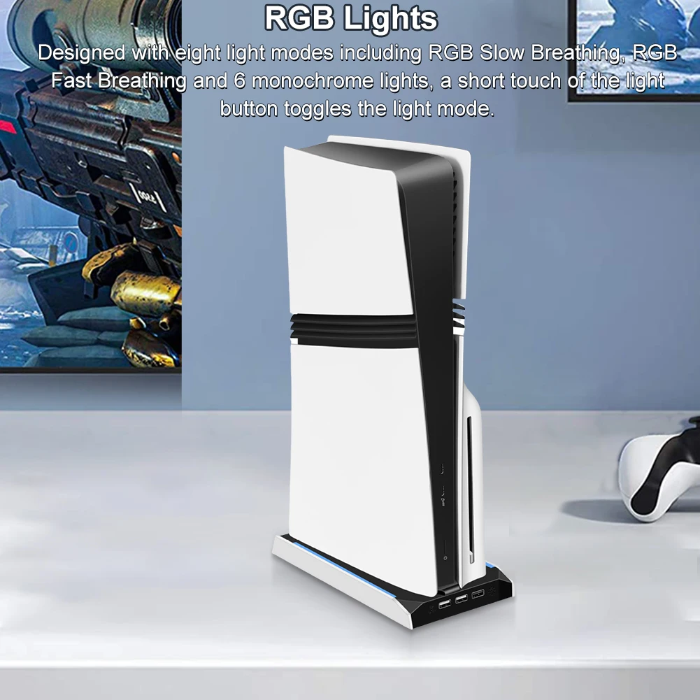 For PS 5 Slim/PS 5 Pro RGB Vertical Cooling Stand Base W/ 3-Speed Cooling Fan Base Stand Vertical Station Base Game Accessories - view 4