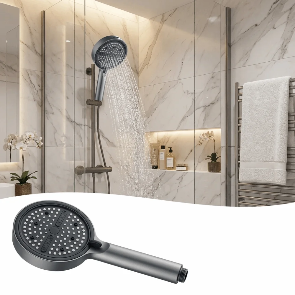 Big Panel Design Handheld Shower Head 7 Modes Pressure-Boosting Structure Massage Shower Head Flexible Silicone Nozzles