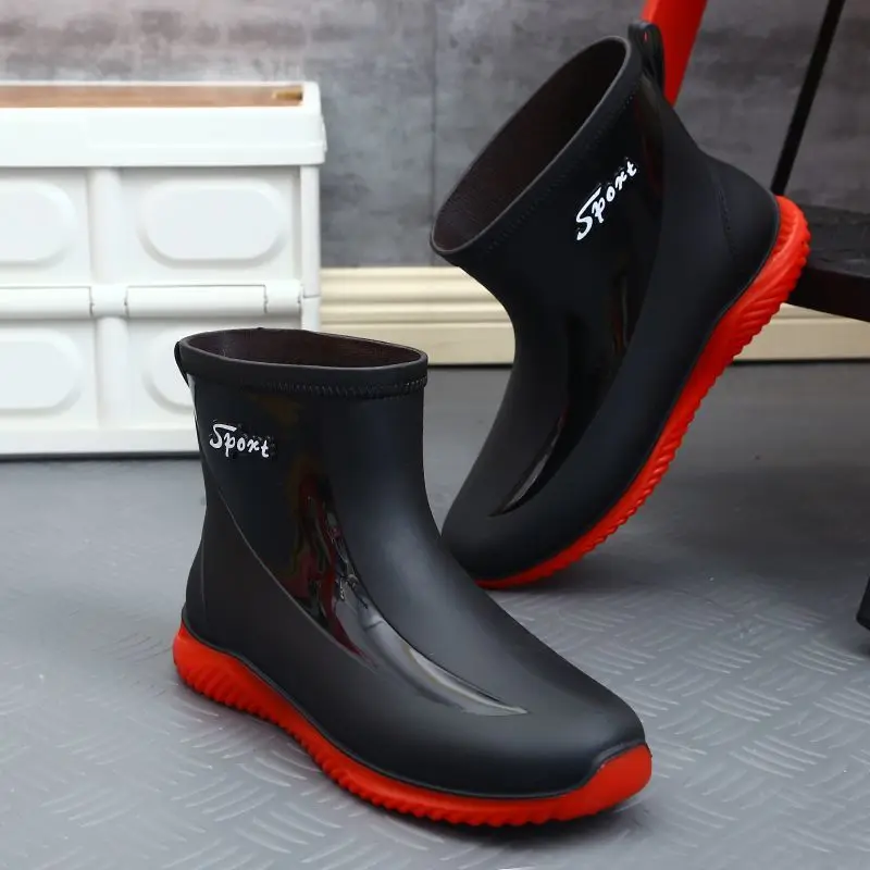 

Зимние теплые непромокаемые короткие резиновые сапоги на плоской флисовой подкладке для мужчин, уличная резинка для взрослых, износостойкая модная мужская обувь из ПВХ для рыбалки