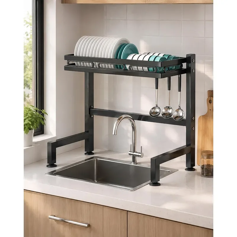 Over Sink Dish Drying Rack Kitchen Sink Organizer Countertop Shelf Above Sink Storage Fits Small Apartments Modern Home Black
