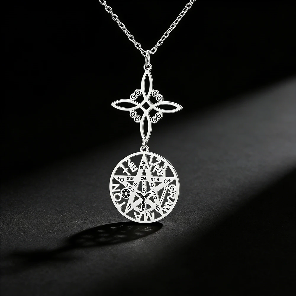 Witch Knot Pentagram Tetragrammaton Necklace Stainless Steel Double Protection Neckalce  foR Women