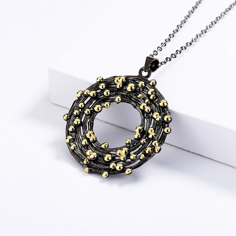 Women's Elegant 925 Sterling Silver Polka Dot Circle Necklace