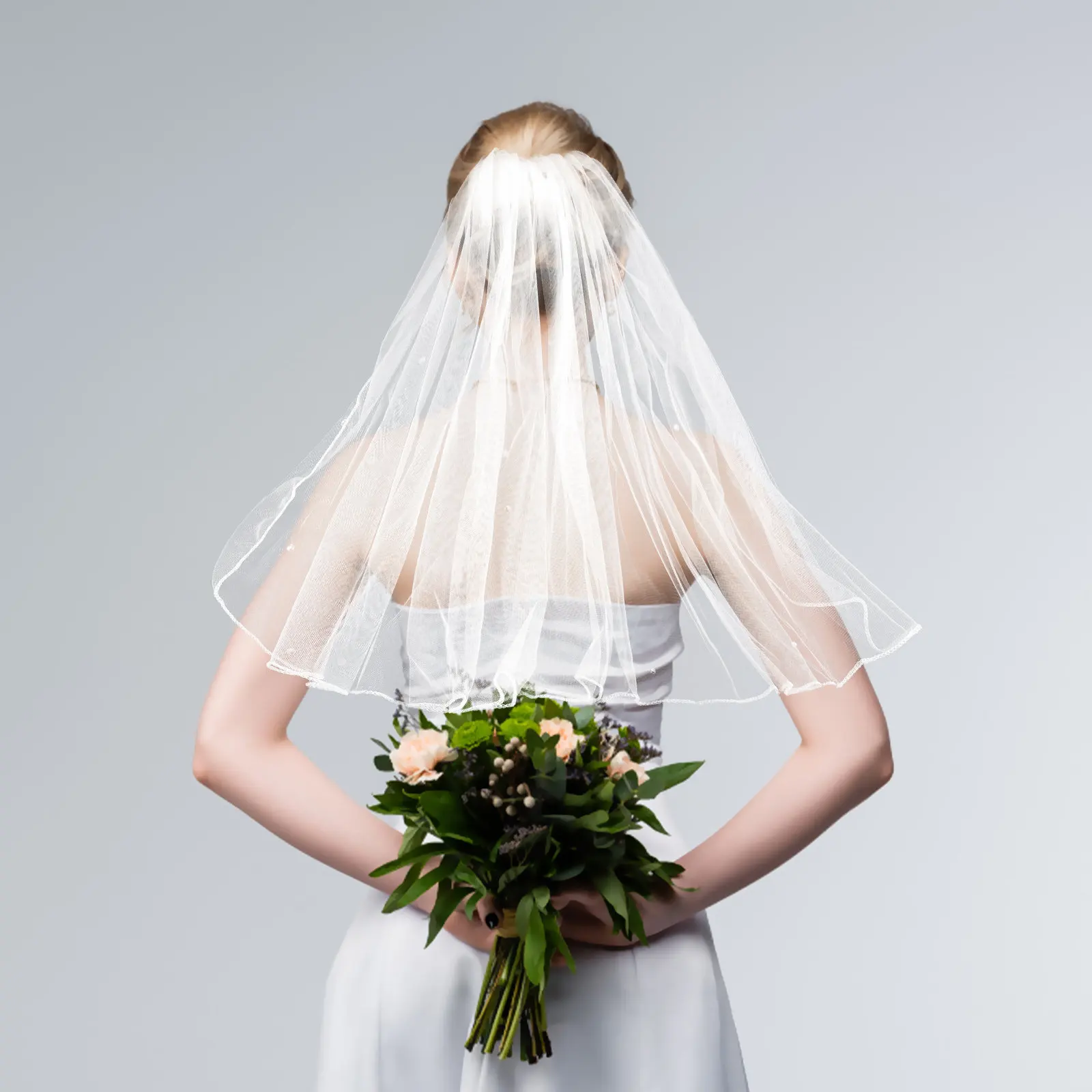 

Легкая фата из тюля для невесты, короткий свадебный аксессуар для волос для девичника, короткие фаты для невест на помолвку