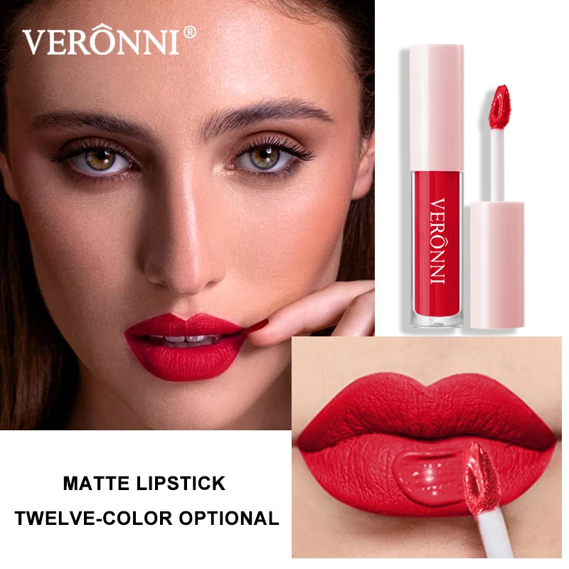 12 color Matte Velvet Lip Gloss Waterproof Lasting Liquid Lipstick Non-stick cup Lips tint Makeup Lip Glaze Red Lip Stain Beauty