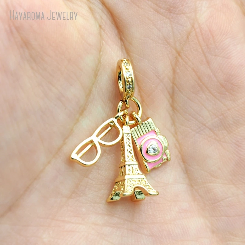 10Pcs Metal Jewelry Enamel Camera Geometric Iron Tower Eyeglasses Copper Gold Color Wholesale Pendant