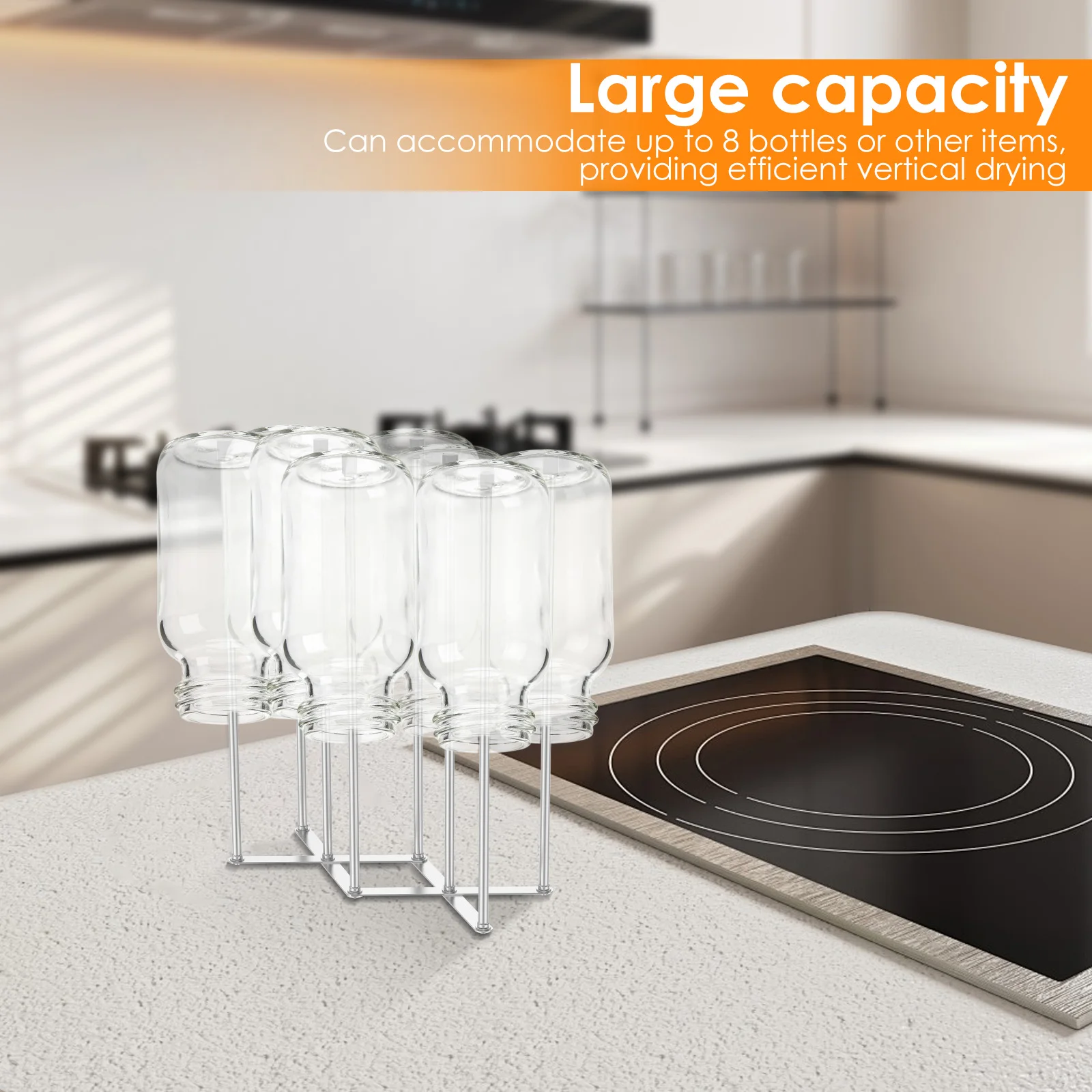 Opvouwbaar droogrek voor babyflessen, roestvrij staal, verticaal droogrek voor babyflessen, intrekbare bekeropslag, afvoerstandaard
