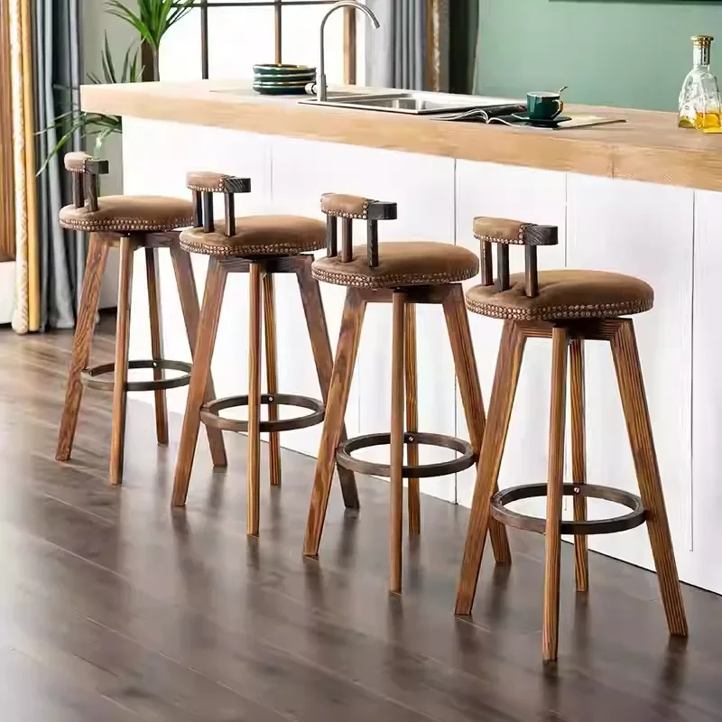 

Solid wood carbonized bar chair American rotating bar chair Front desk high chair Creative high bar stool Household