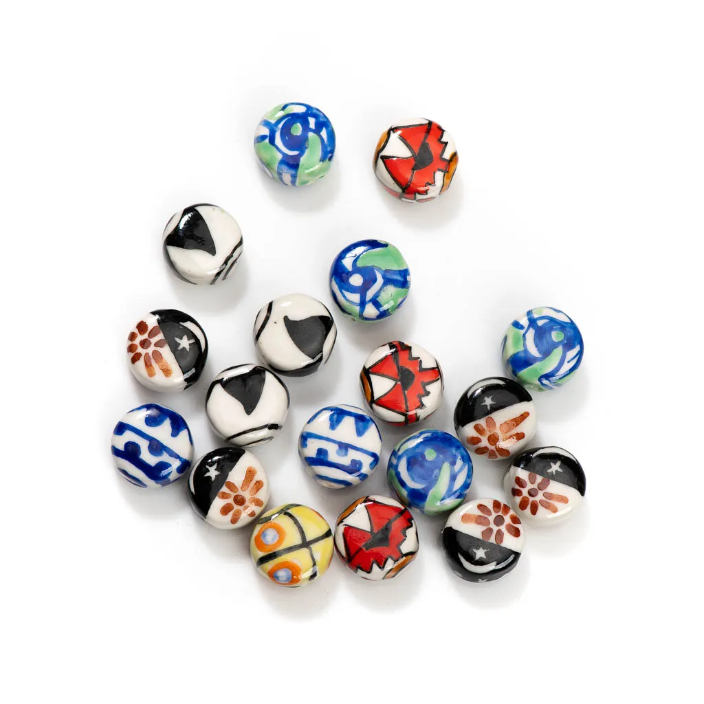 5pcs Hand-Painted Abstract Art Ceramic Beads – Intricate Patterns for DIY Jewelry – Model Z721