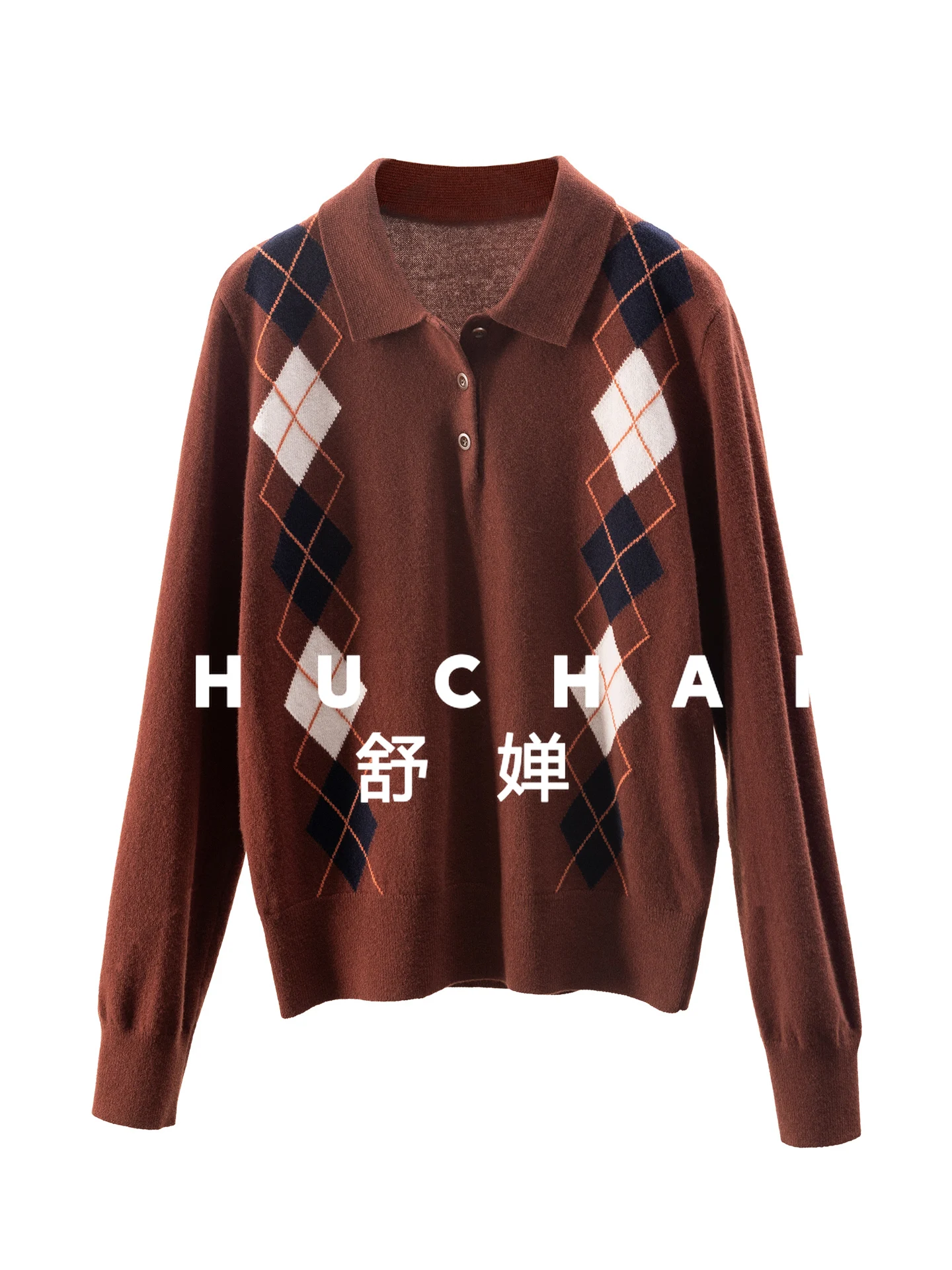 

Medieval College Style, British Vintage Rhombus 100 Wool POLO Neck Sweater Women's 39F3 Sweater Mujer