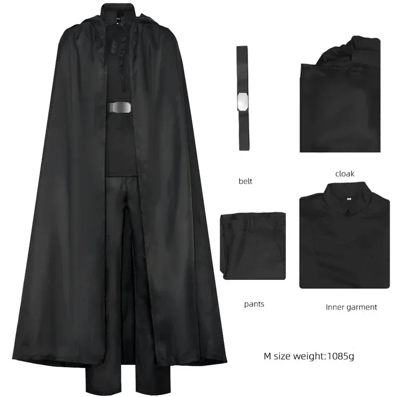 qa156Sky06 Anime Kylo Ren Cosplay Männer Ben Solo Skywalker Ritter Schwarz Mantel Top Hose Gürtel Set Halloween Kostüm Party A6