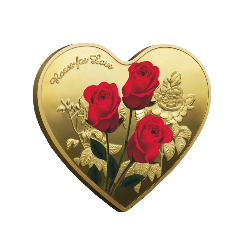 1Pcs Valentine's Day gift commemorative coin Heart Rose Commemorative Coin Christmas Souvenir Favor