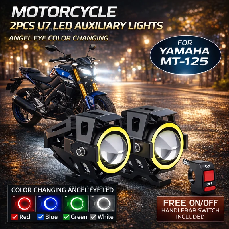Waterproof Motorcycle LED Headlight 3000LMW U7 Motorbike LED Driving Fog Spot Light with Switch For Yamaha MT-125 MT125 MT 125