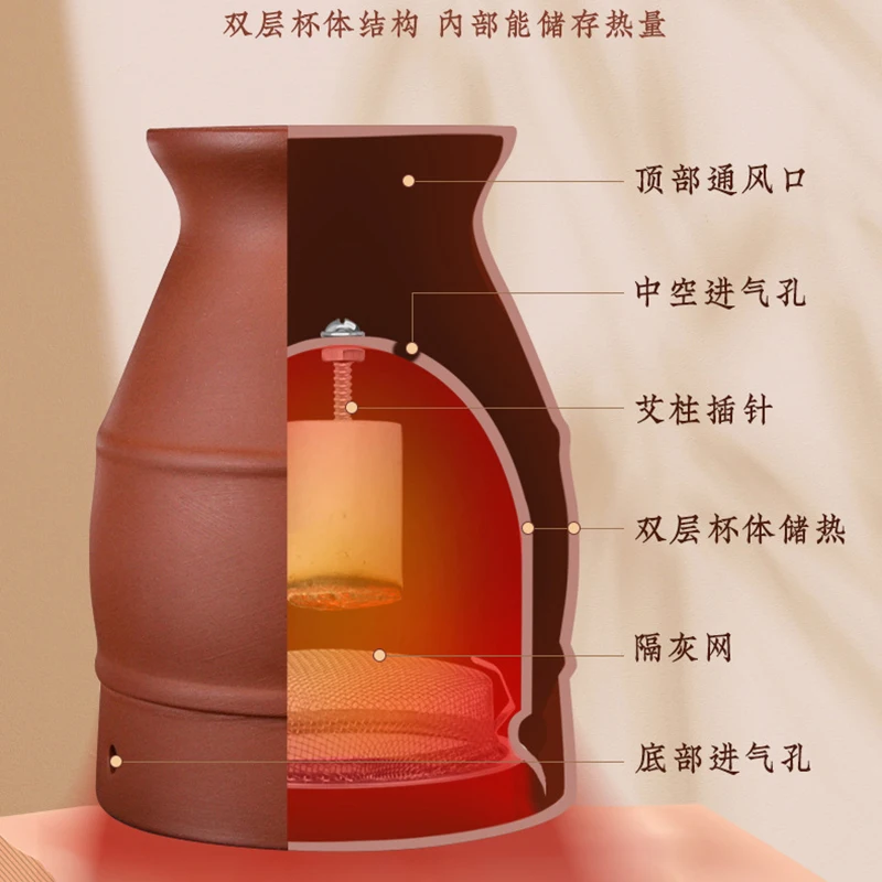 Superior Thickened Scrapping Therapy Tank Yixing Purple Clay Moxibustion Cupping Jar Moxa Care Acupoint Meridian Warm Massage
