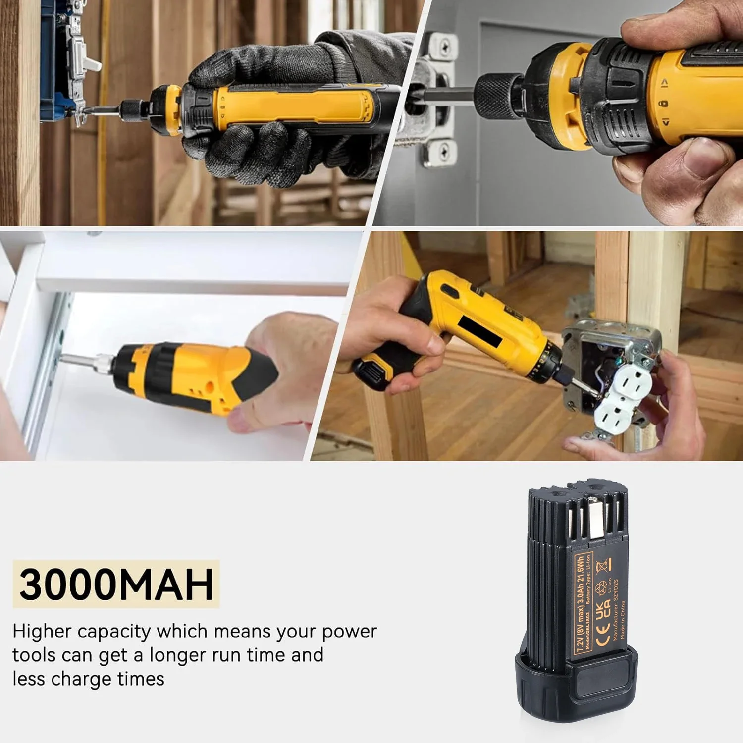 1/2/4 szt. 3.0Ah 8-Volt DCB080 Zamiennik akumulatora 8V DEWALT, kompatybilny z pinami DCF680N1 DW4390 DCF680N2 DCF680G2, akumulator litowo-jonowy