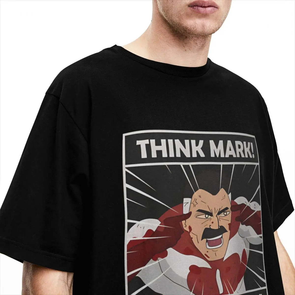 Vintage THINK MARK! Invincible Omniman T-Shirts for Men Women Crewneck Pure Cotton Funny Comics Short Sleeve Tees Original Cloth