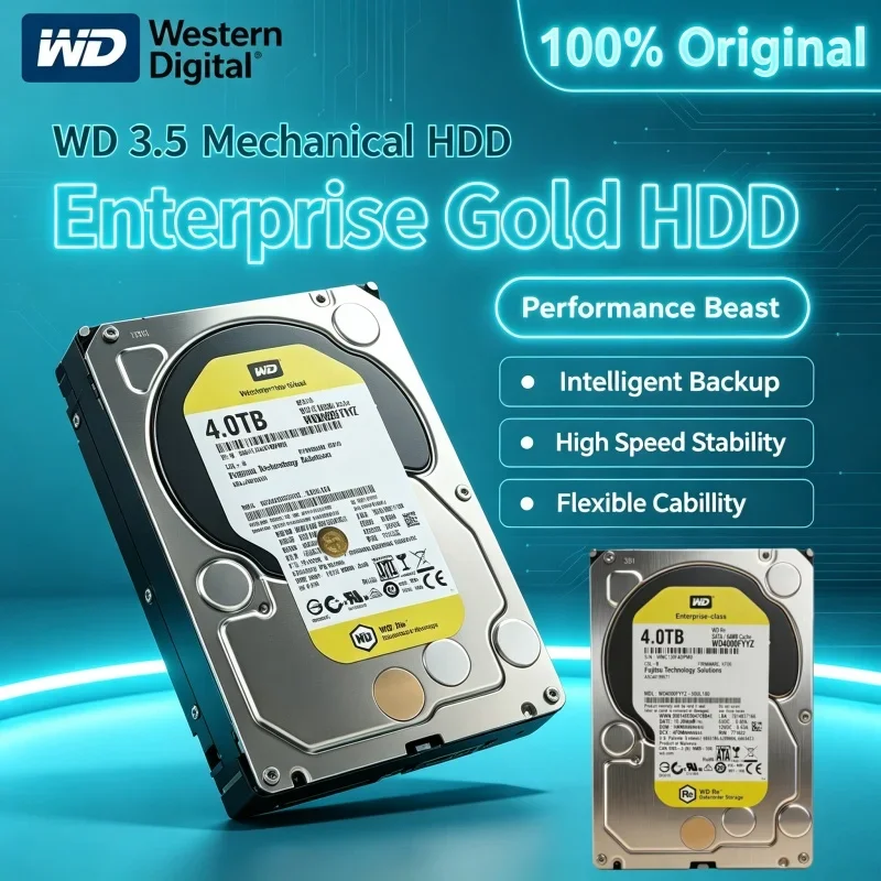 3.5 Inch WD Gold Enterprise Hard Drive 4TB SATA III Internal HDD Reliable Storage Disk For NAS Server Surveillance Desktop PC