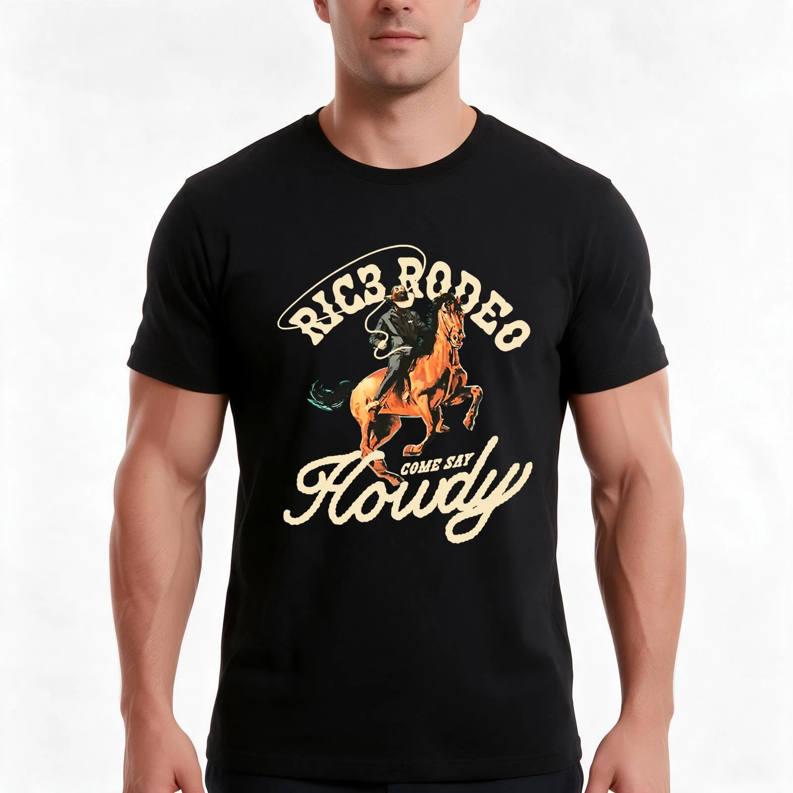 RIC3-Rodeo-Come-Say-Howdy T-Shirt, Summer Casual Cotton Tee, Oversized Streetwear Tops, Vintage Graphic Print, Unisex Men Women