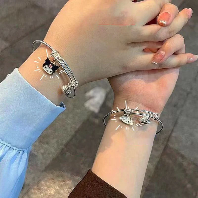 Cartoon Sanrio Bell Bracelet Cute Melody Kuromi Cinnamoroll Adjustable Bracelet Couple Friend Gifts Fashion Hand Accessories