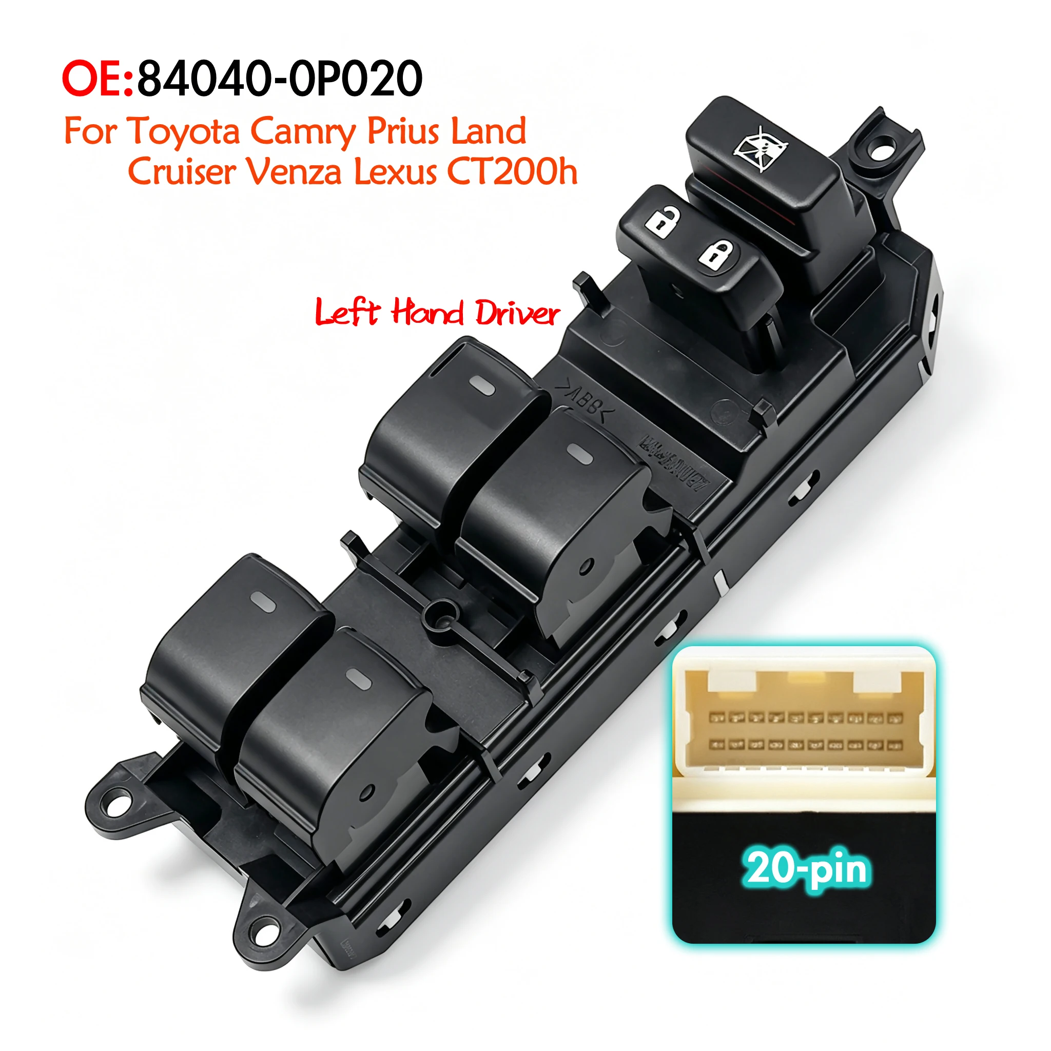 84040-0P020 For Toyota Camry Prius Land Cruiser Venza Lexus CT200h,Front Left Electric Power Window Switch Lifter Control Button