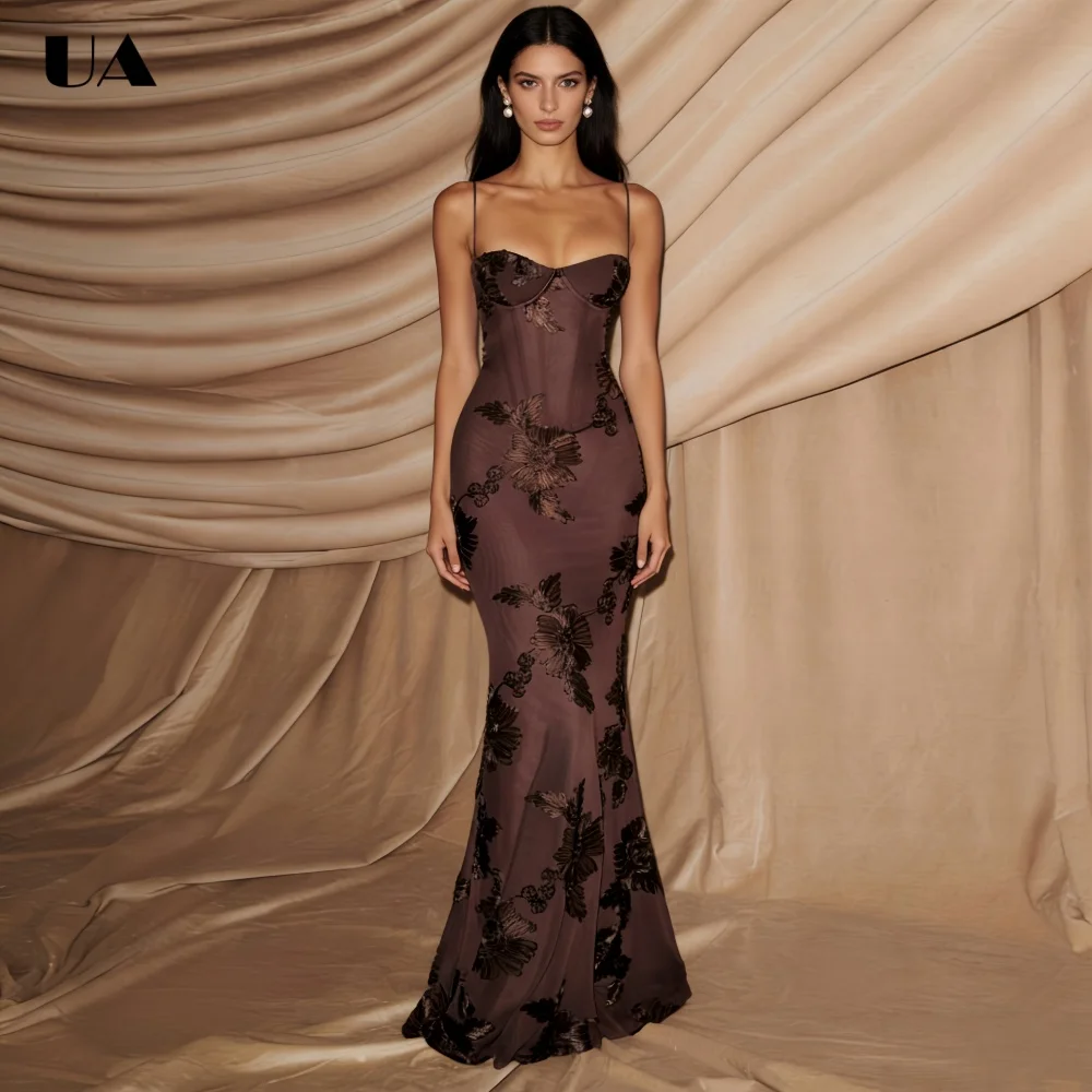 

Fashionable Mermaid 3D Flower Prom Dress with Spaghetti Strap, Elegant Strapless Long Dress, Sexy Backless Lace-up Party Dress