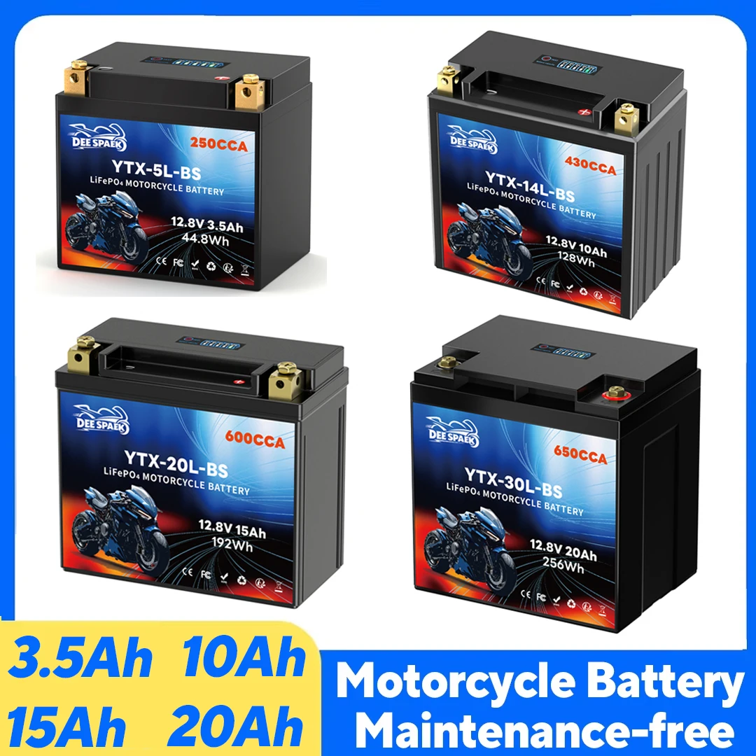 20L-BS 12V 4-15Ah Motorcycle Battery LiFePO4 Starter Battery 14L-BS 7A-BS 30L-BS CCA260-600A Built in BMS for ATV UTV Scooter
