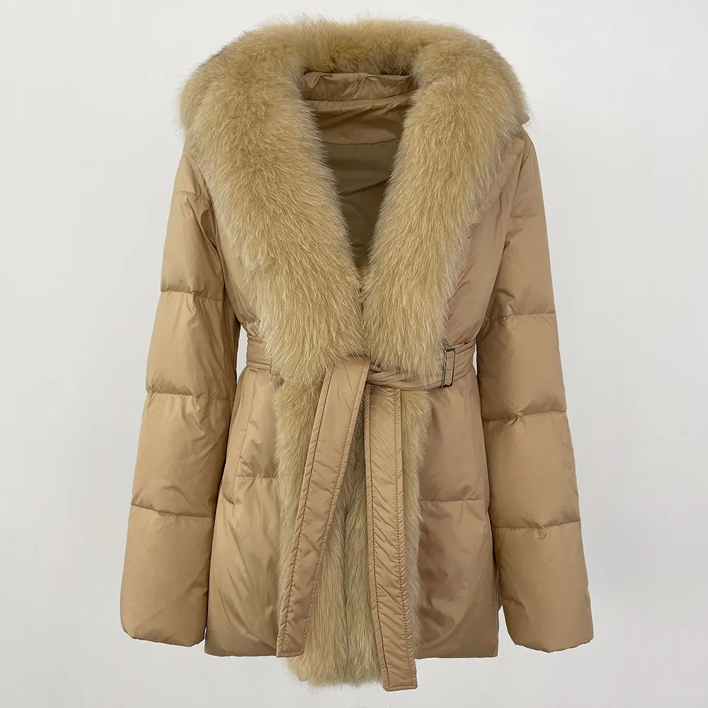 Down Jacket Women Parkas Slim Luxury Natural Fox Fur Collar Coat Belt Outwear Female Warm Winter New White Goose Down Coat