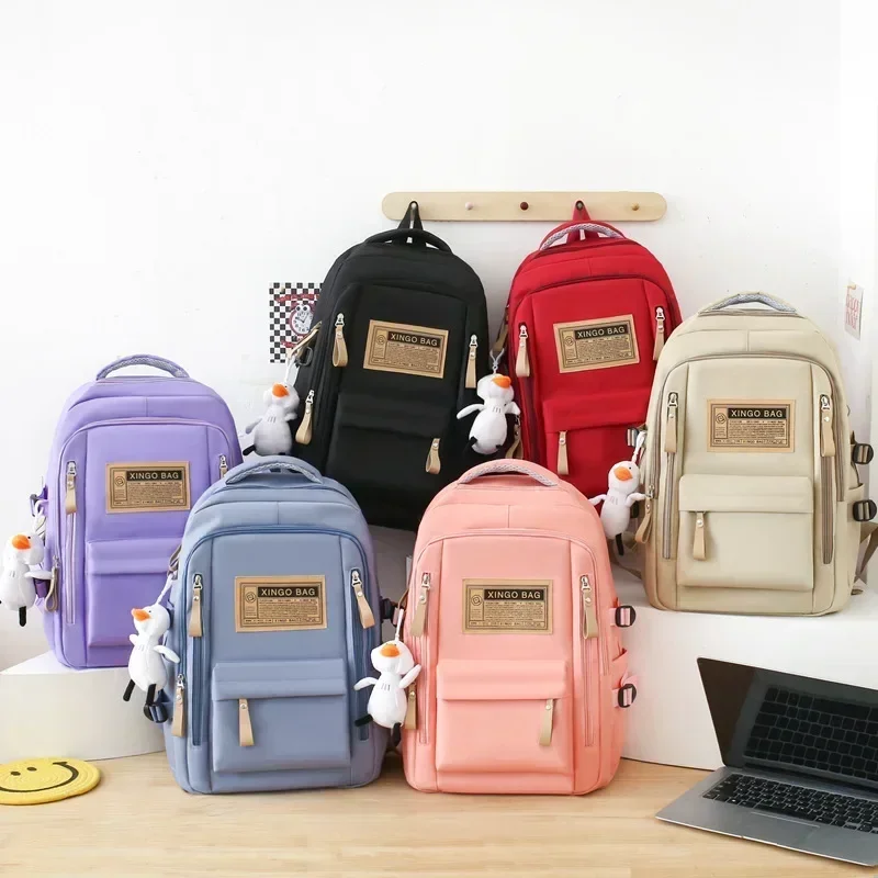 5-piece Free Pendants Large Capacity Backpack School Students College Style Korean Version Multi Piece Set Trendy Street Style