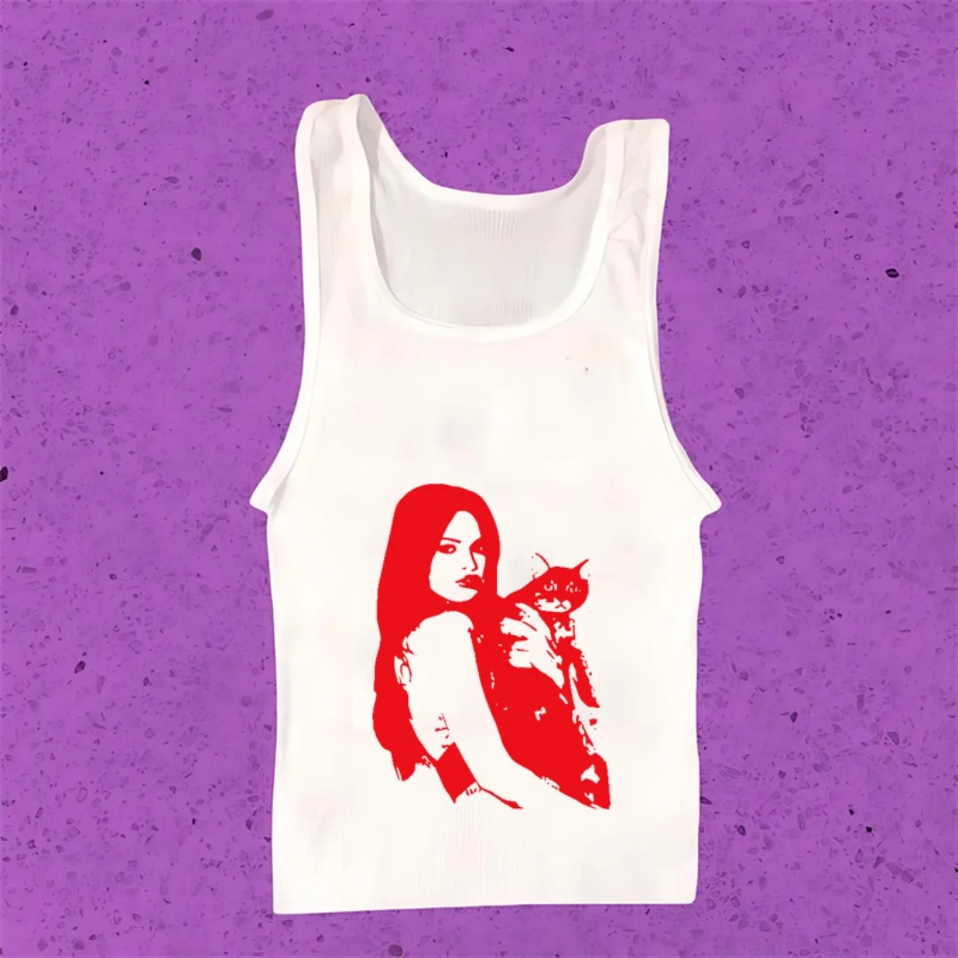 

Y2k style slim fit women's vest, summer Harajuku pattern printed street wear, Gothic women's crop top, retro punk baby vest