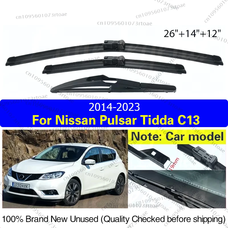 

Для Nissan Pulsar Tidda C13 2014-2023 стеклоочиститель передние и задние щетки стеклоочистителя лобовое стекло 26 "+ 14" + 12" автомобильные аксессуары