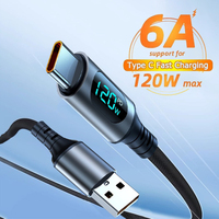 6A 120W USB A To Type C Super Fast Charge Cable Nylon Data Cord For Xiaomi Redmi POCO Samsung With Led Digital Display Cable