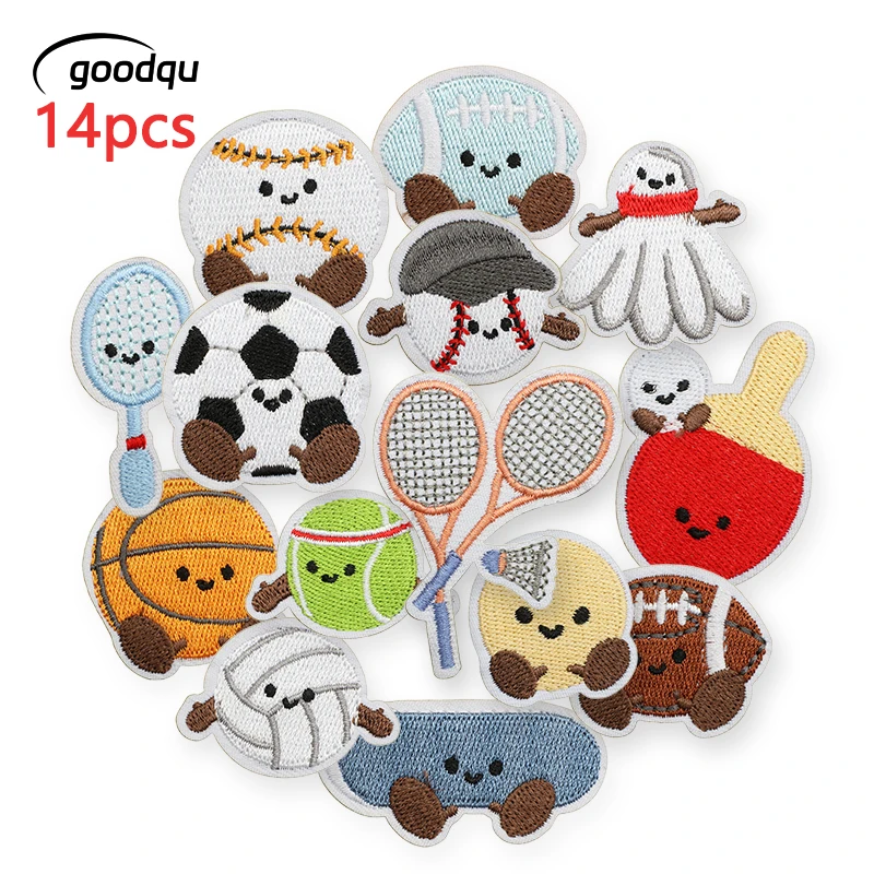 14pcs Ball Exercise Iron On Patches For Clothes Lots Embroidered For Jacket Volleyball Badminton Outdoor Sewing Jeans Patch Diy