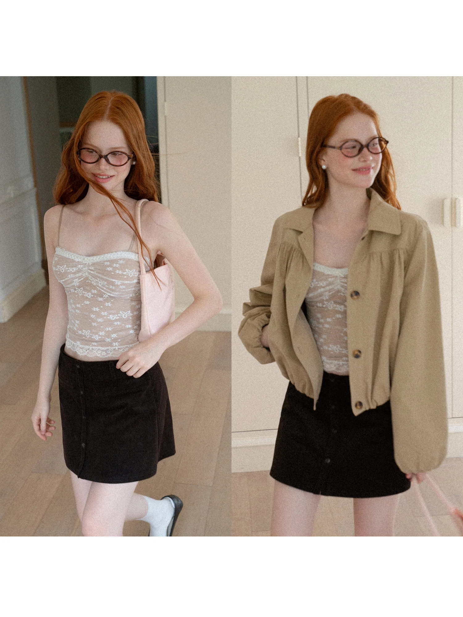 EGGKA Lace Trim Crop Top Women's Slim Fit U-Neckline Layering Vest Fashionable Inner Wear Short Style Versatile Casual Top