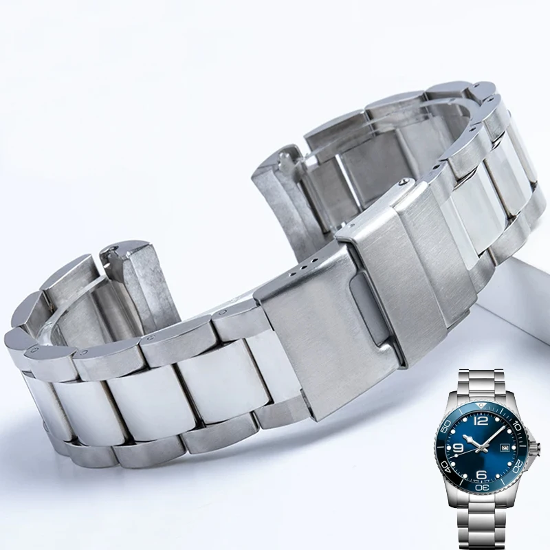 

Ремешок для часов из нержавеющей стали с изогнутым концом 21 мм для Longines Concas Master Conquest Hydro Conquest L3.642.4 L3.781.4, браслет для часов