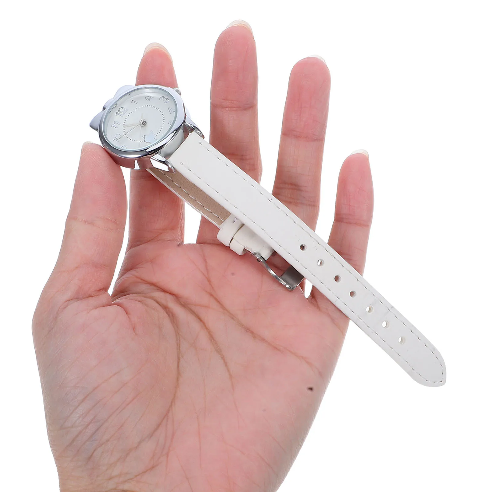 Analog Quartz Watch Cute Cat Pattern Lightweight PU Strap Metal Face School Daily Casual Watch