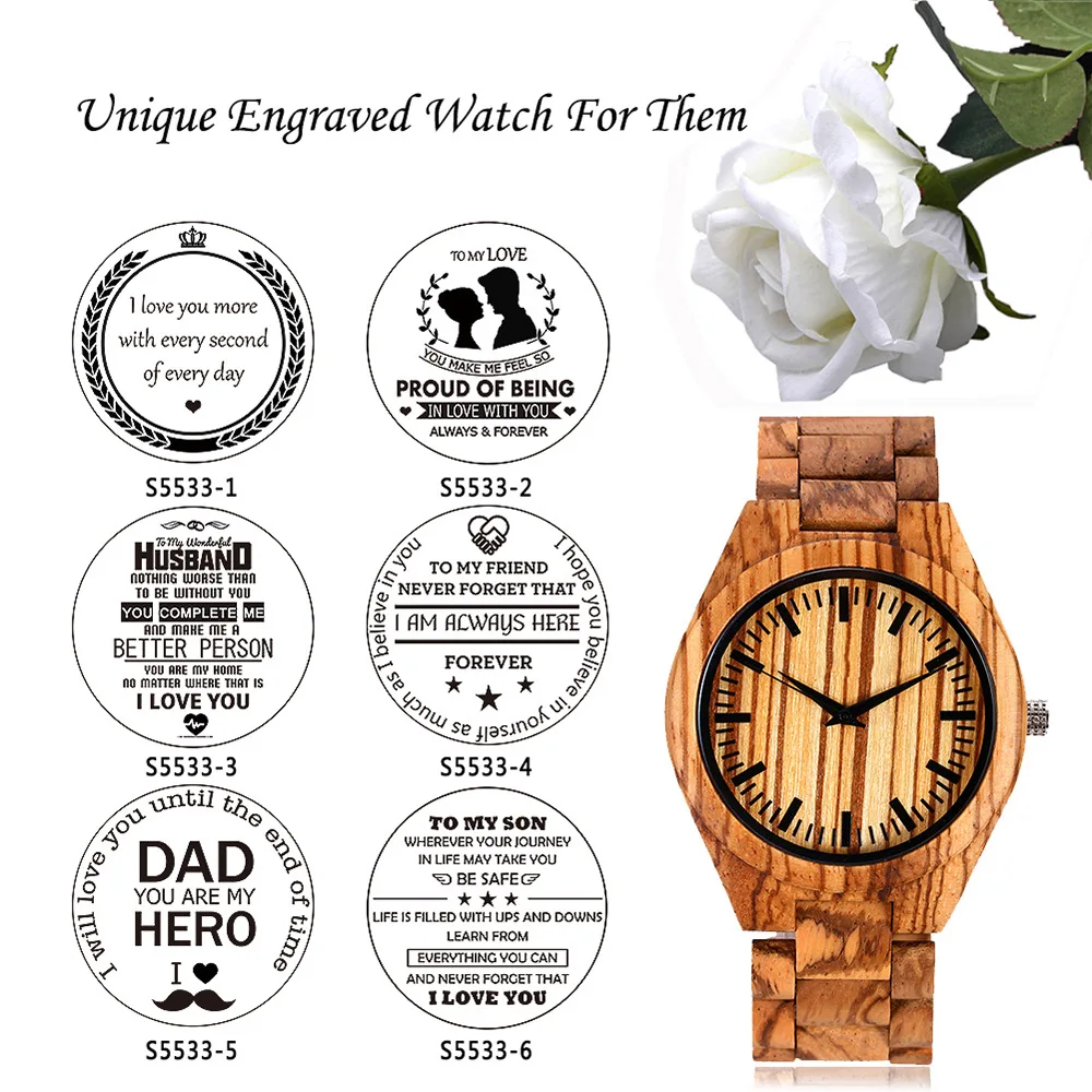 Customized Real Wood Watch for Men Women Laser Engraved on Back Logo Name Text OEM DIY Quartz Wooden Ebony Watches Wristwatch