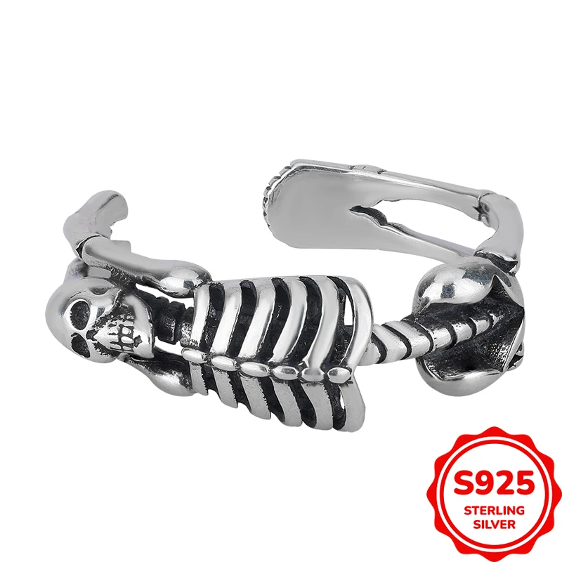 

Trendy and Cool Hip-hop Authentic S925 Silver Open Hollow Skull Funny Ring